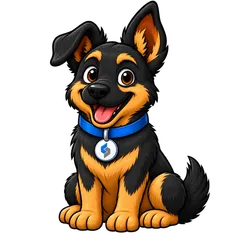 Illustrated cartoon puppy mascot sitting with its tongue out Illustrated cartoon puppy mascot sitting with its tongue out